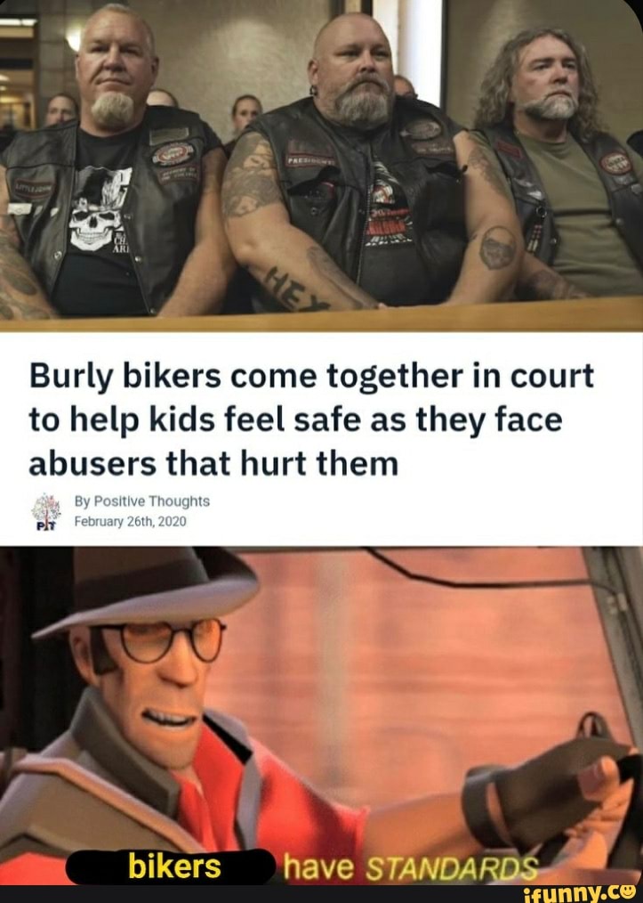 Burly bikers come together in court to help kids feel safe as they face