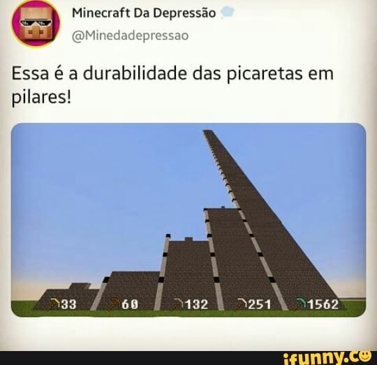 Minecraft Da Depressão
(QMinedadepressao
Essa é a durabilidade das picaretas em pilares!
À N
132 N251 4 21562