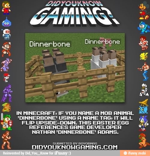 In Minecraft If You Name A Mob Animal E Dinnerbone Using A Name It Hill A Flip Upside Donn This Easter Egg Ee References Game Developer Nathan Dinnerbone Adams Ifunny
