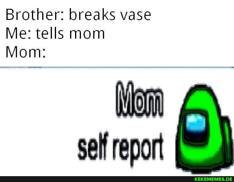 Brother: breaks vase
Me: tells mom
Mom:
self report