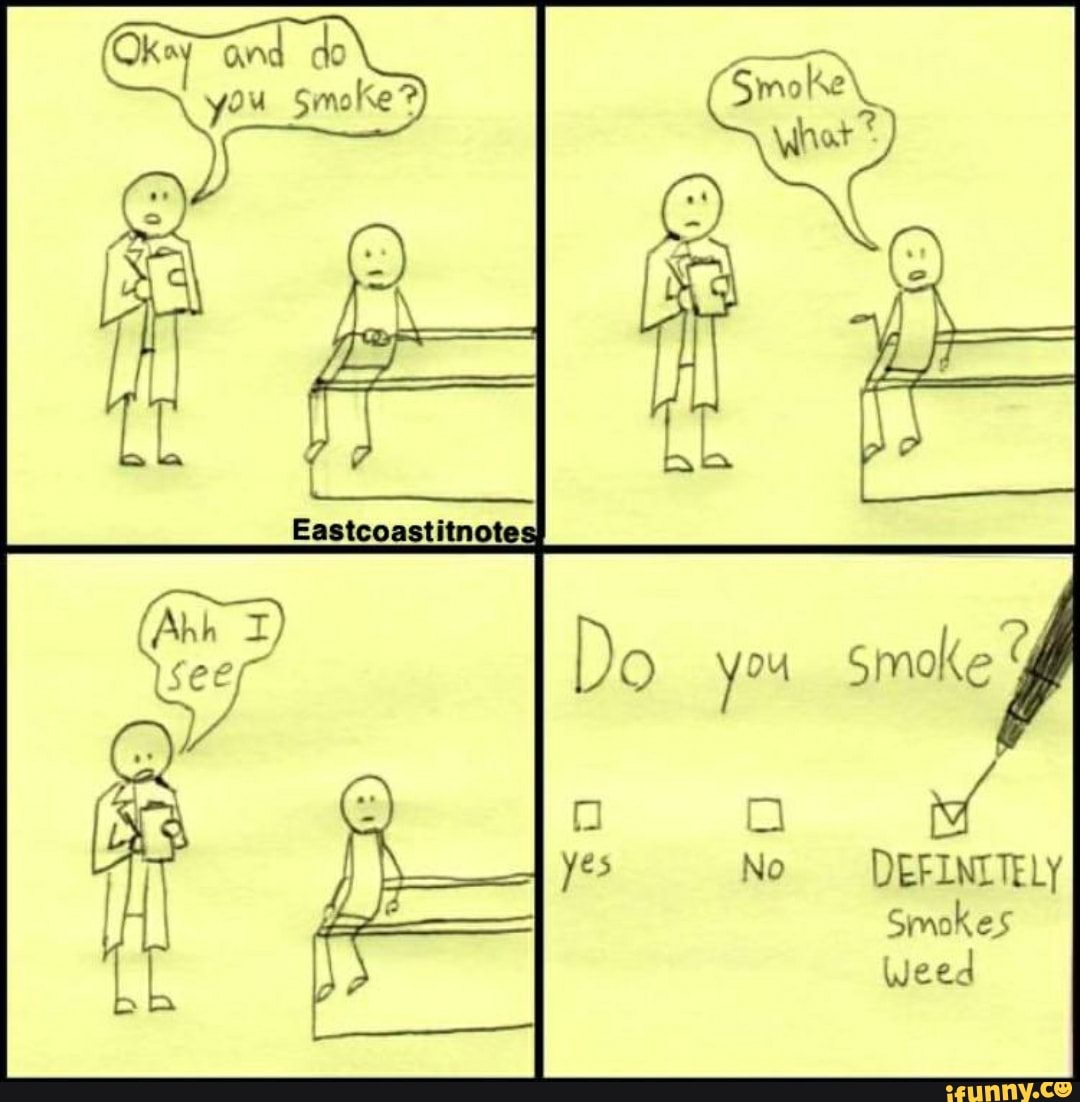do
Eastcoastitnotess
Do you Smoke
yes No DEFLNITELY Smokes
Weed