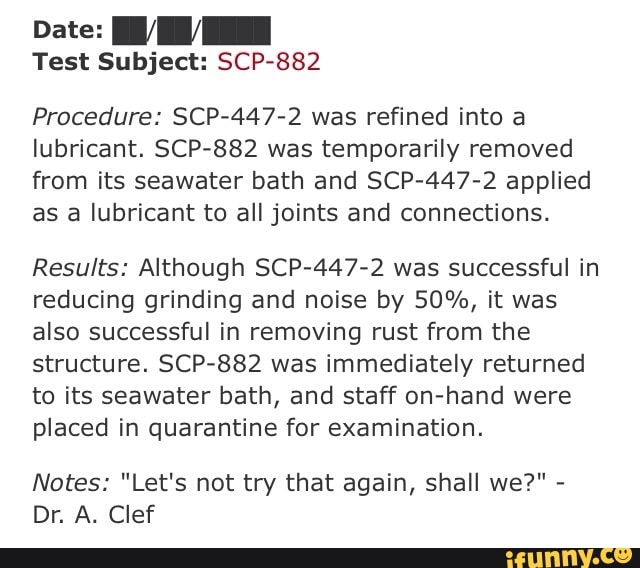 Date Nn Test Subject Scp 882 Procedure Scp 447 2 Was Refined