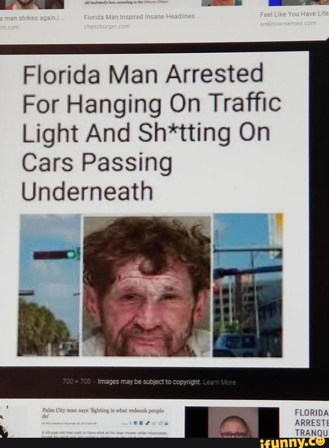 Florida Man Arrested For Hanging On Trafﬁc Light And Sh*tting On Cars ...