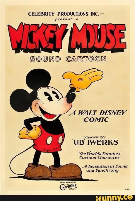 The squeaky-voiced character created by Walt Disney and Ub Iwerks was  dressed in red shorts, large yellow shoes, and white gloves. Mickey Mouse  is now one of the world's most recognizable characters,