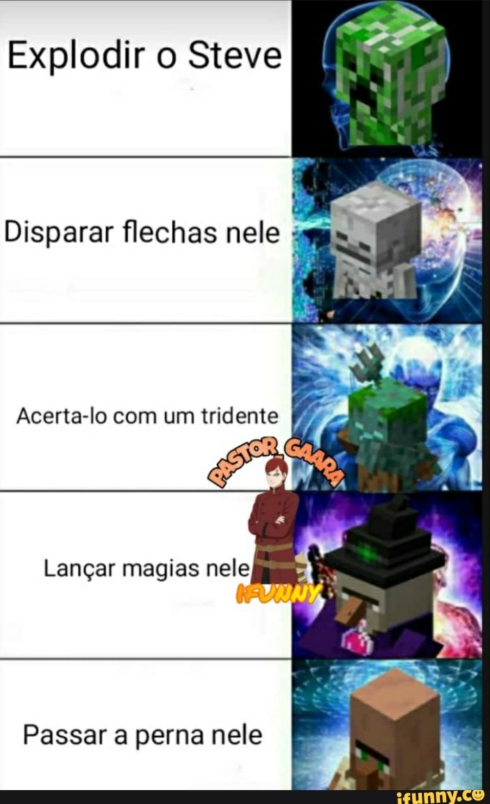 Explodir o Steve
Disparar flechas nele
Acerta-lo com um tridente
Lançar magias nele/
Passar a perna nele