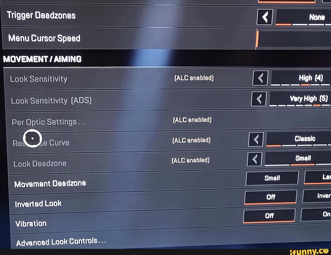 Trigger Deadzones None Menu Cursor Speed Movement   Aiming Look 