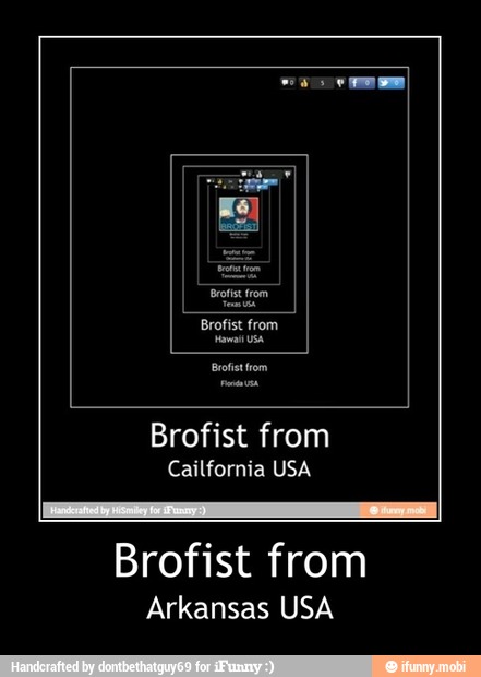 Brofist from
Cailfornia USA
Brofist from
Arkansas USA - Brofist from
Arkansas USA