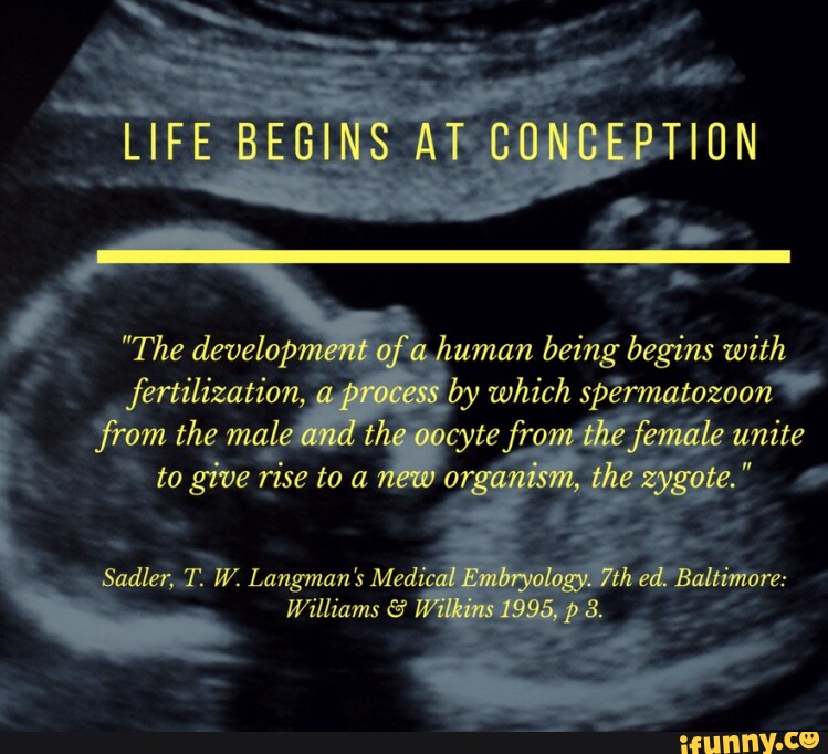 LIFE BEGINS AT CONCEPTION "The development of a human being begins with