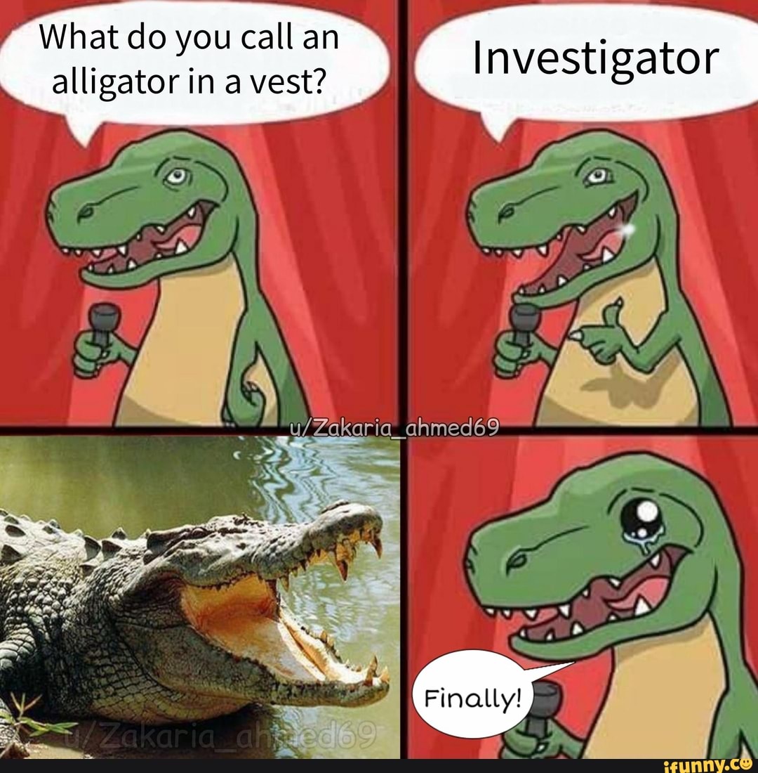 What do you call an alligator in a vest? Investigator ff: I re - iFunny