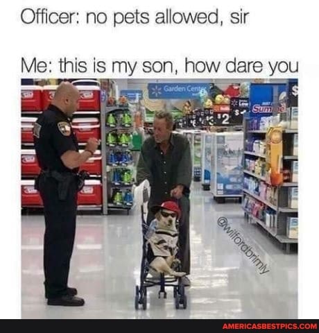 Officer: no pets allowed, sir
Me: this is my son, how dare you