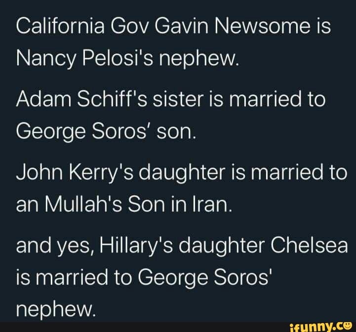 California Gov Gavin Ne is Nancy Pelosi's nephew. Adam Schiff's sister ...