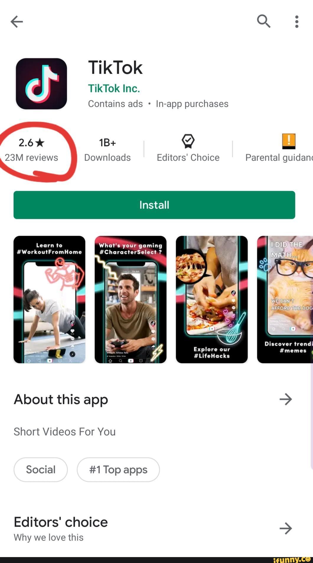 TikTok TikTok Inc. Contains ads In-app purchases 2.6% reviews Downloads ...