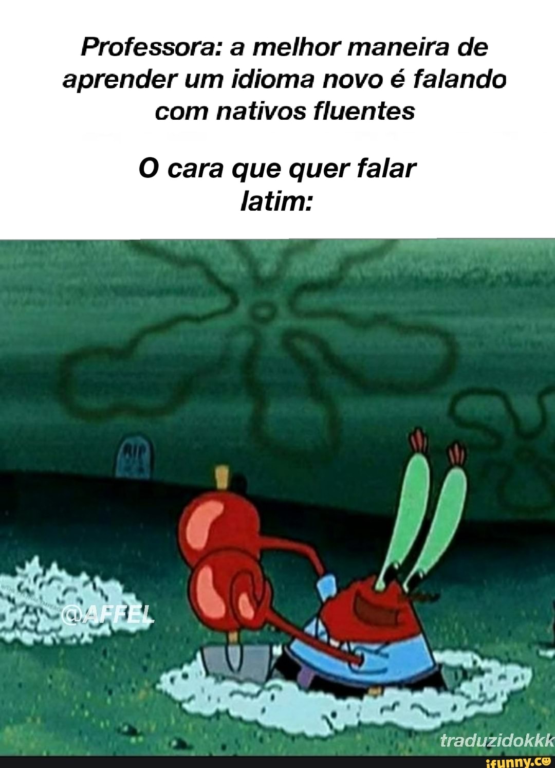 Professora: a melhor maneira de aprender um idioma novo é falando com nativos fluentes
O) cara que quer falar latim:
traduzidokkk