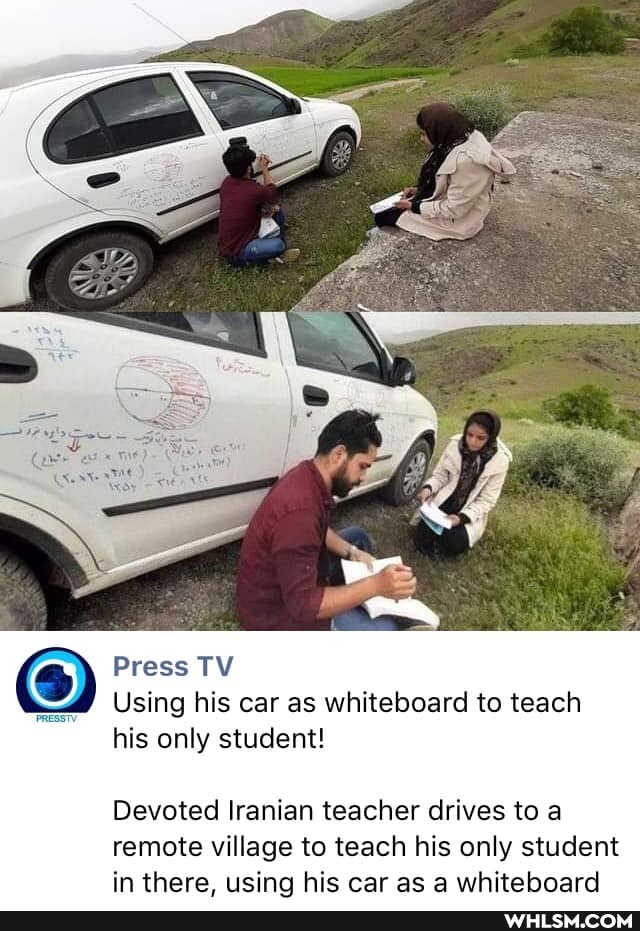 Press TV Using his car as whiteboard to teach
PRESS
his only student!
Devoted Iranian teacher drives to a remote village to teach his only student in there. using his car as a whiteboard