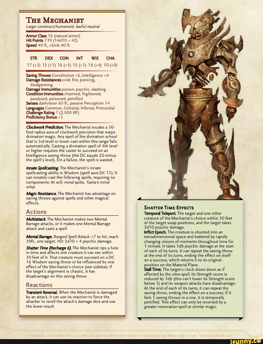 THE MECHANIST Large lawful neutral Armor Class 16 (natural armor) Hit ...