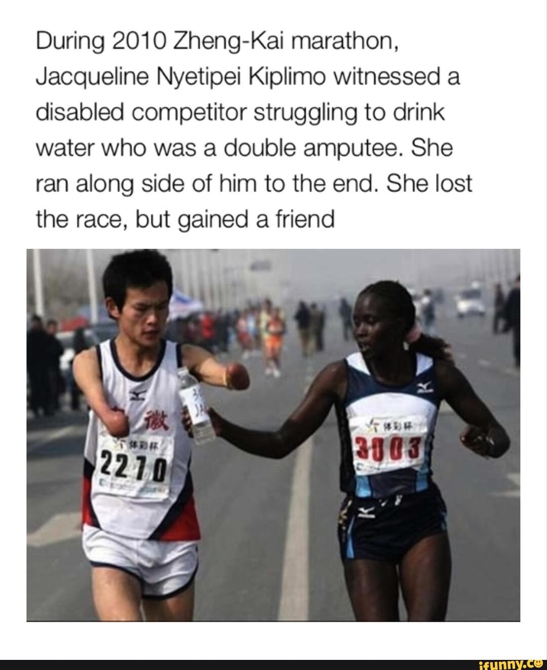 During 2010 ZhengKai marathon, Jacqueline Nyetipei Kiplimo witnessed a