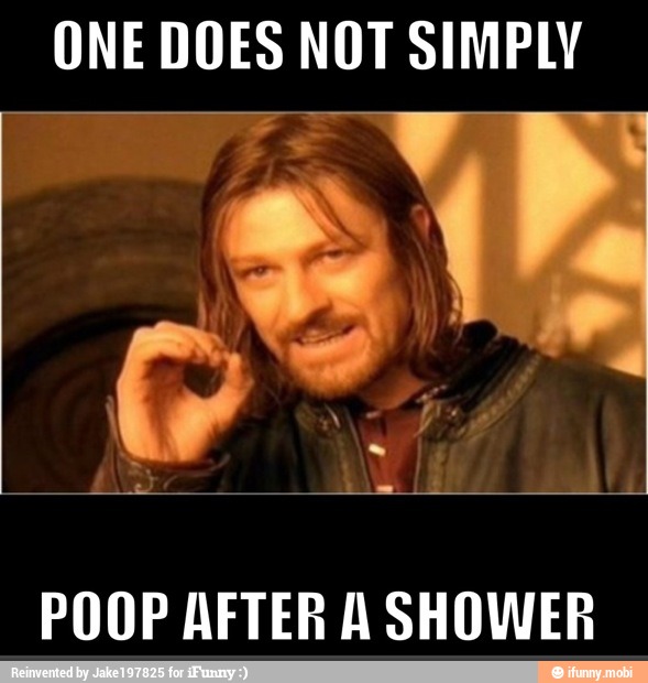 ONE DOES NOT SIMPLY POOP AFTER A SHOWER )