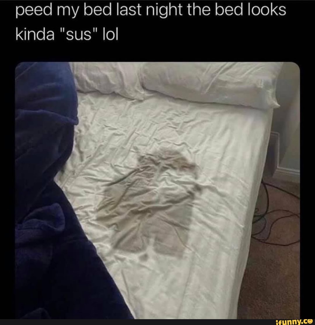 Peed my bed last night the bed looks kinda "sus" lol iFunny