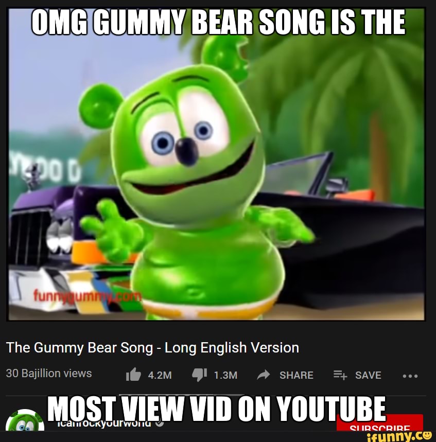 The Gummy Bear Song - Long English Version
1@ 4.2m) =@li3m SHARE SAVE
om MOST VIEW VID ON YOUTUBE.