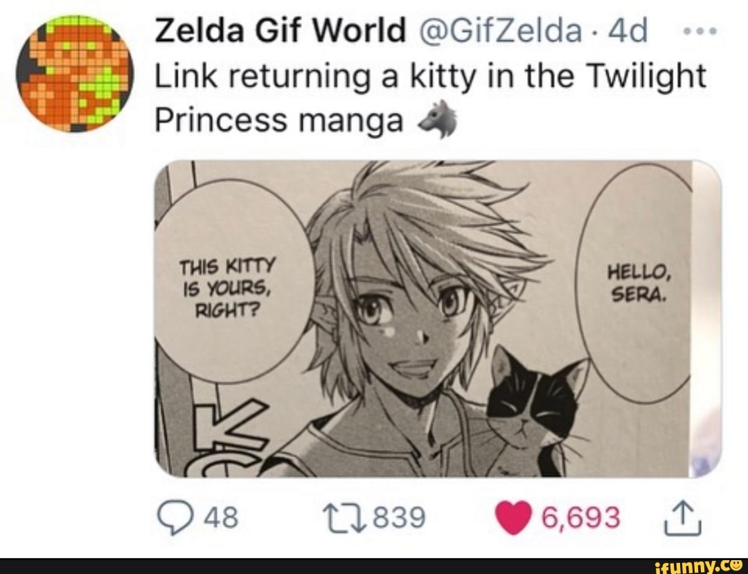 Zelda Gif World @GifZelda- Link returning a kitty in the Twilight Princess  manga HELLO, ERA, 48 - iFunny