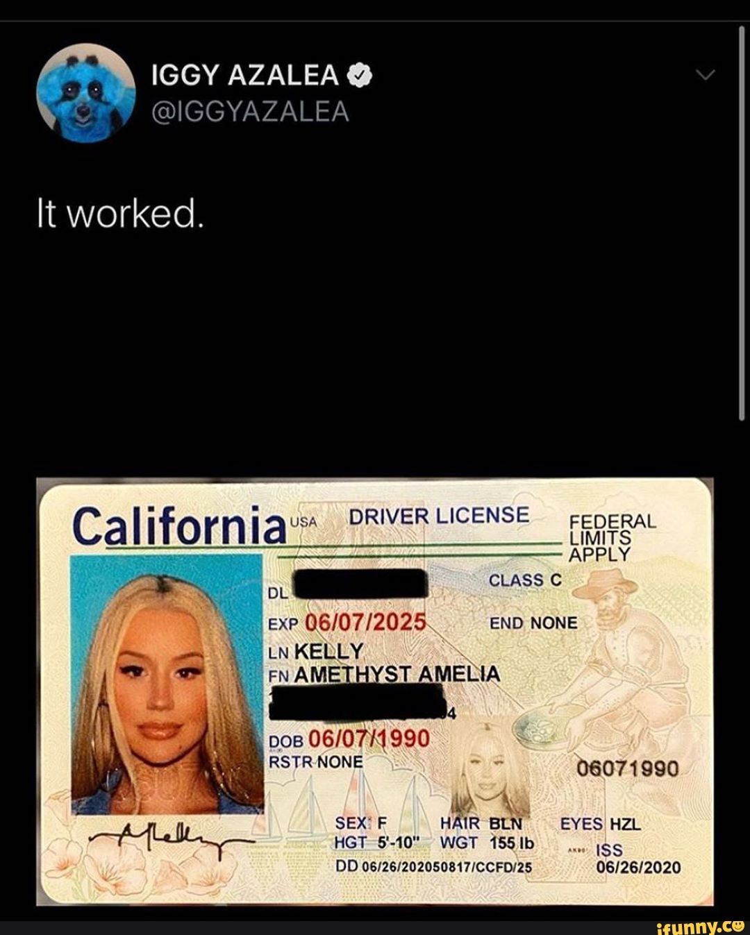 IGGY AZALEA @ VANE It worked. DRIVER LICENSE reperRaL CLASS LIMITS ...