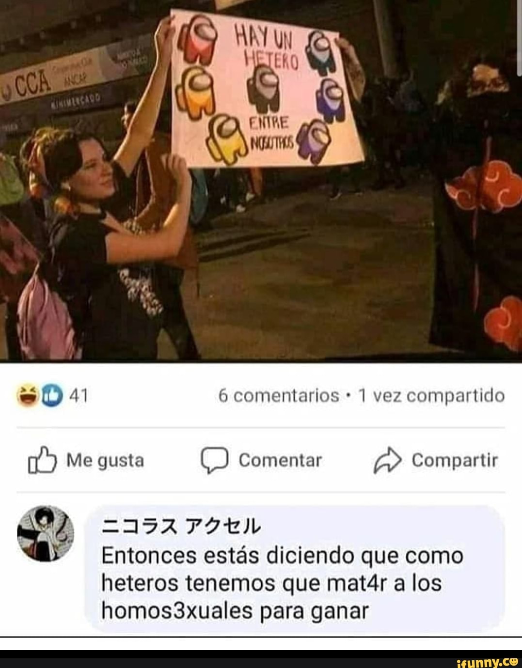 41 6 comentarios 1 vez compartido
41
Me gusta Comentar Compartir
Entonces estás diciendo que como heteros tenemos que mat4r a los homos3xuales para ganar