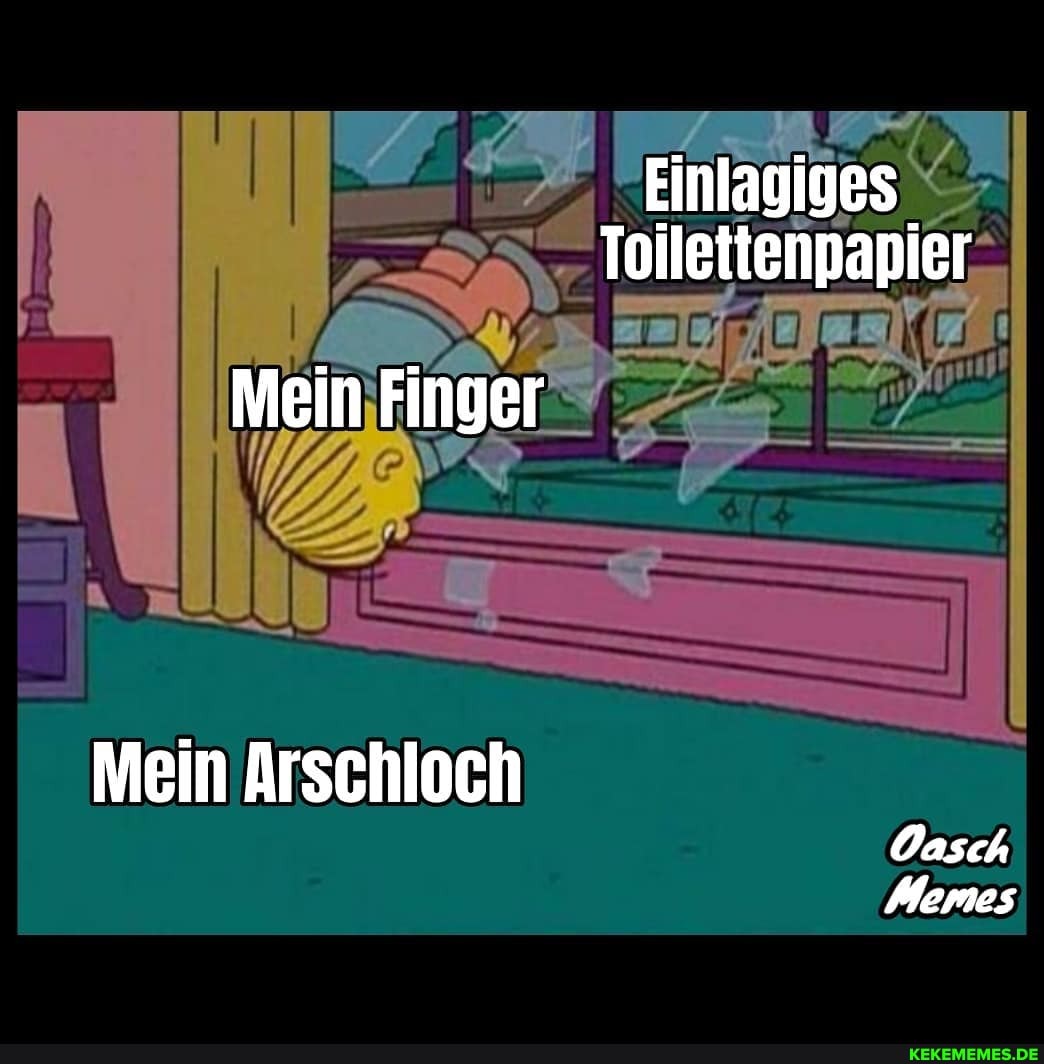 Einlagiges
Toilettenpapier
Mein Finger
Mein Arschloch
Oasch
Memes