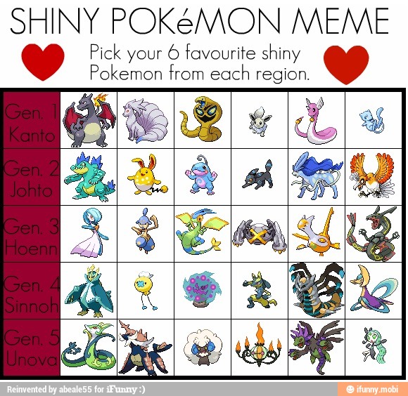 Shiny Pokemon Mem Pick Your 6 Favourite Shiny Pokemon From Each Region