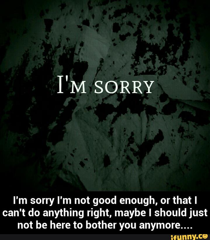 I'M SORRY
I'm sorry I'm not good enough, or that I
can't do anything right, maybe I should just
not be here to bother you anymore.... - I'm sorry I'm not good enough, or that I can't do anything right, maybe I should just not be here to bother you anymore....