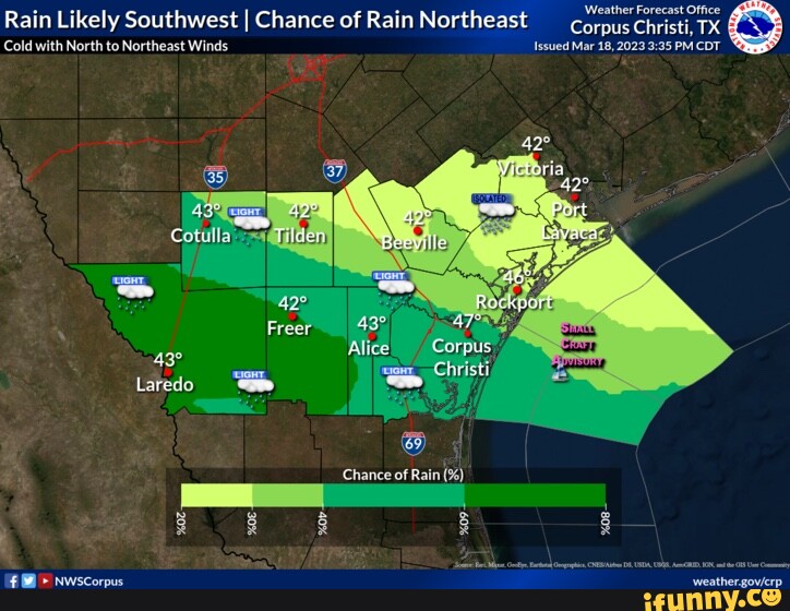 Rain Likely Southwest I Chance of Rain Northeast Cold with North to