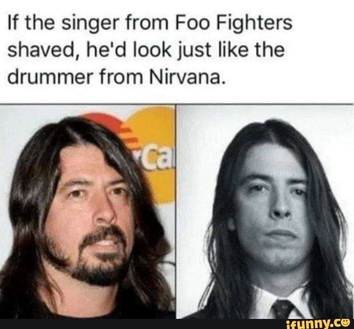 If the singer from Foo Fighters shaved, he'd look just like the drummer from Nirvana.