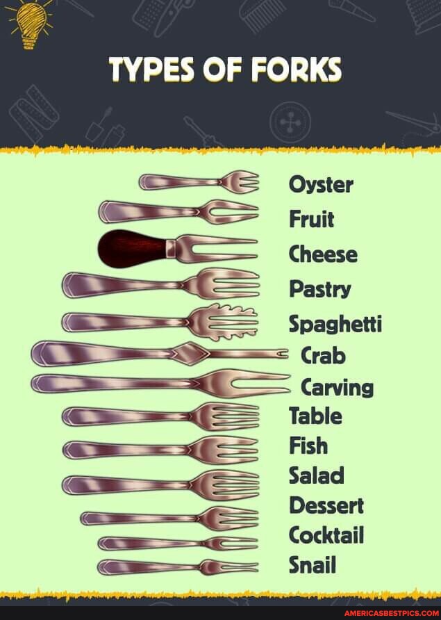 TYPES OF FORKS Oyster Fruit Cheese Pastry Spaghetti Table Fish Salad ...