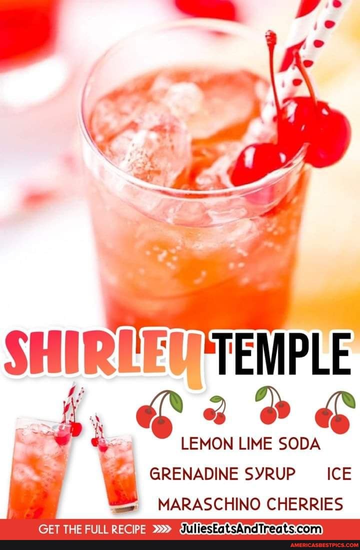 TEMPLE SHIRLEY LEMON LIME SODA GRENADINE SYRUP ICE MARASCHINO CHERRIES ...