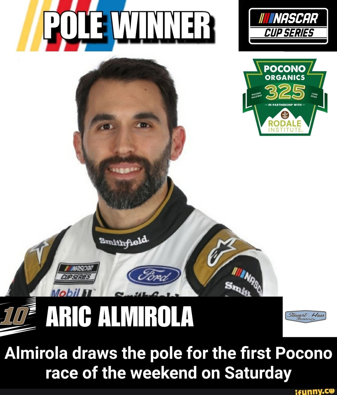 Almirola draws the pole for the first Pocono
race of the weekend on Saturday - Almirola draws the pole for the first Pocono race of the weekend on Saturday