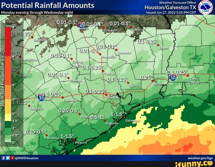 'Weather Forecast Office Potential Rainfall Amounts puiston/ Galveston