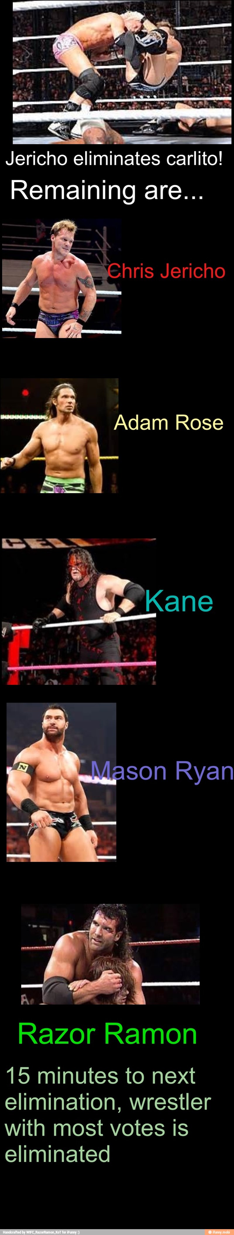 Jericho eliminates carlito!
Remaining are...