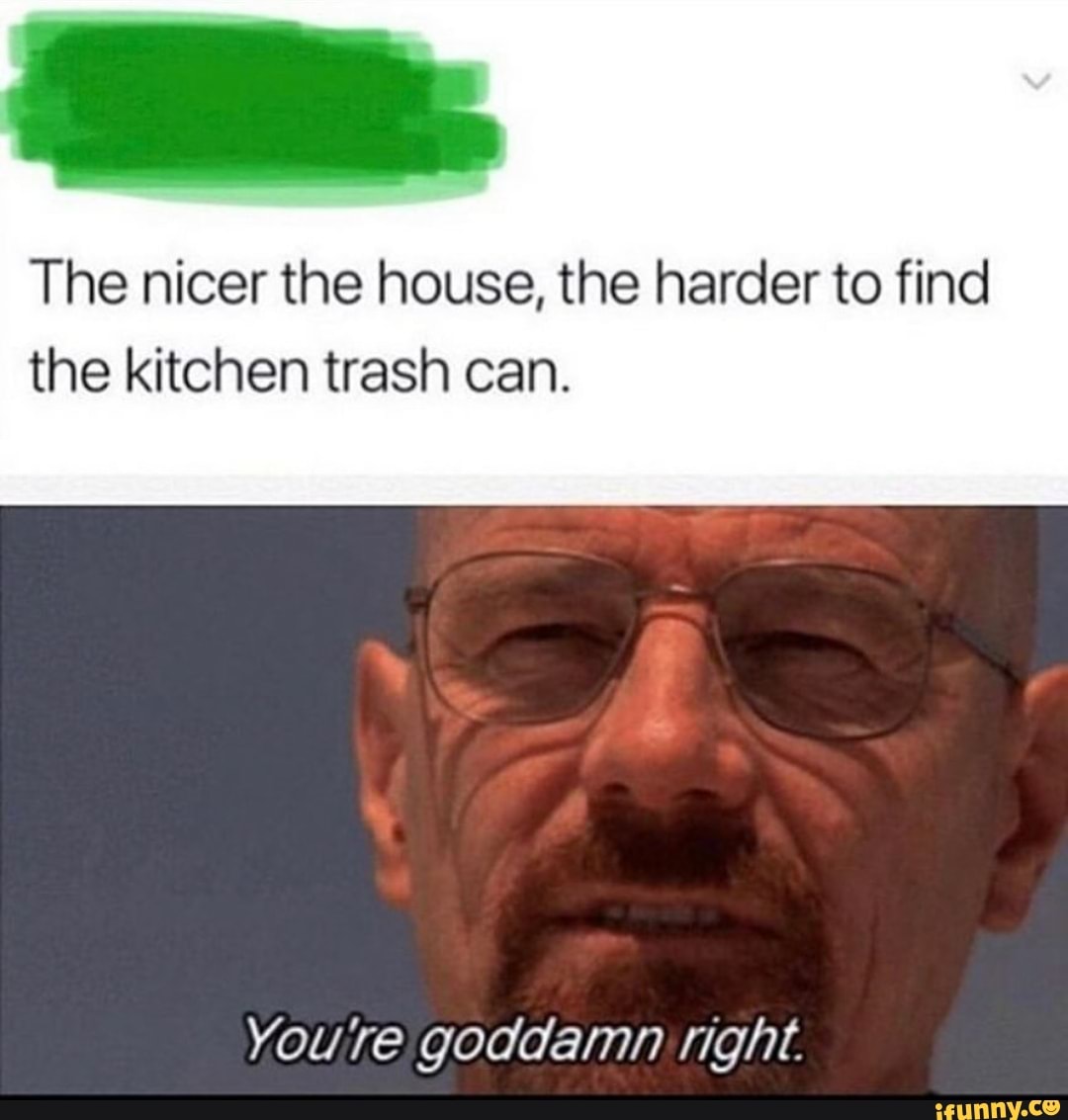 The nicer the house, the harder to find the kitchen trash can.
You re goddamn right.