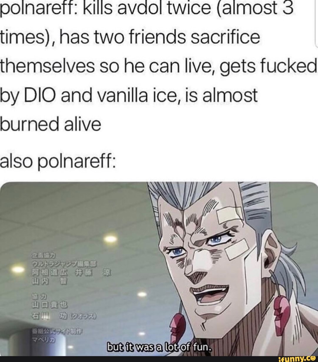 Polnareff kills avdol twice (almost 3 times), has two friends