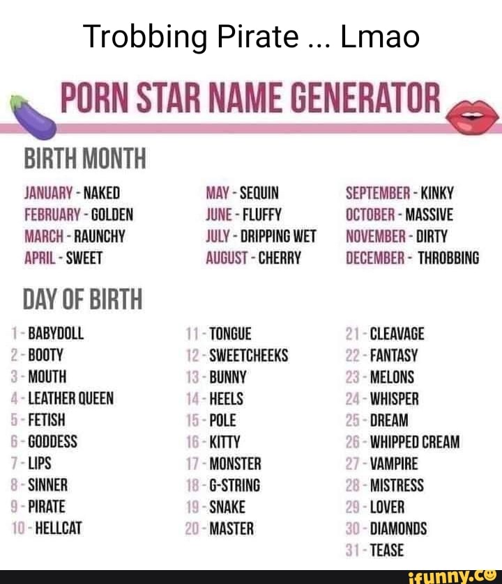 Trobbing Pirate Lmao Porn Star Name Generator Birth Month January Naked February Golden March