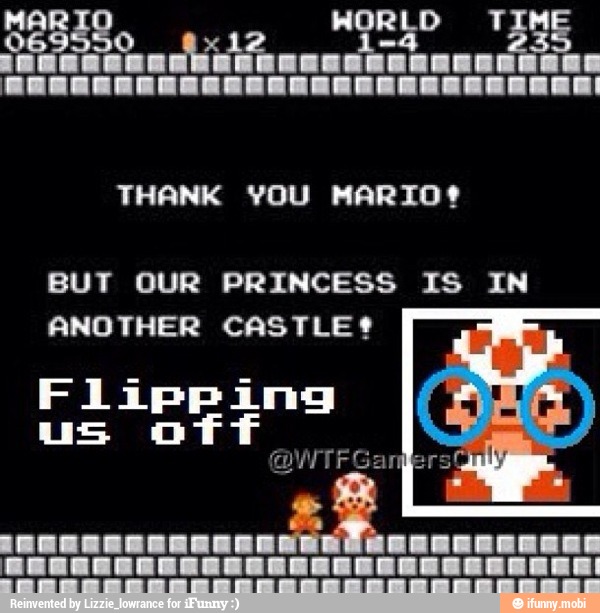THANK YOU MARIO?
BUT OUR PRINCESS IS IN
ANOTHER CASTLE Flipping