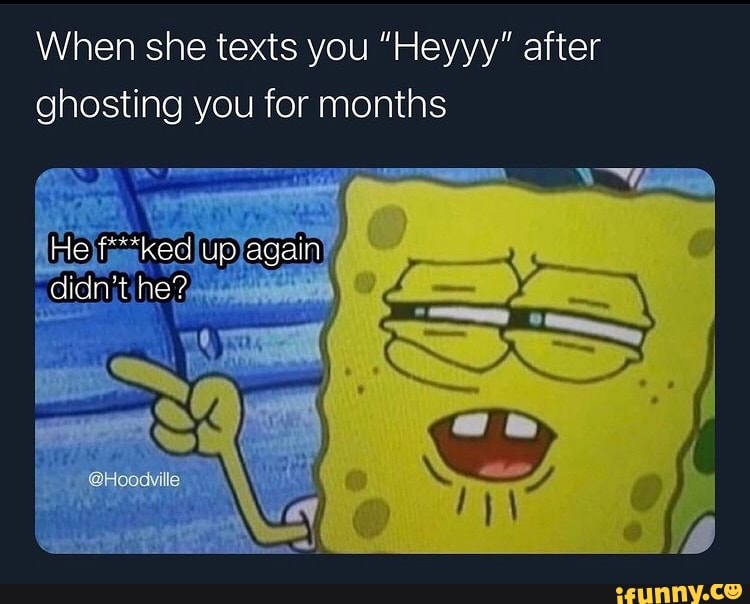 When she texts you "Heyyy" after ghosting you for months Re kecl up