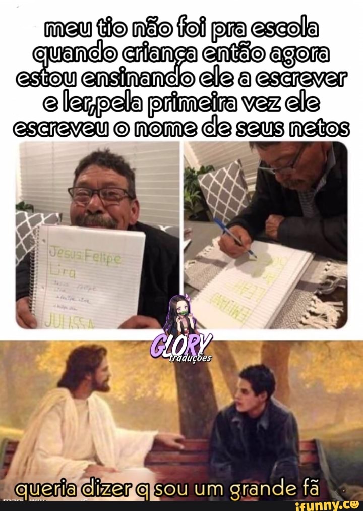 meu tio não foi pra escolk
estou ensinanelo e lempela primeira vez escreveu nome cle seus netos
sou um grande fã