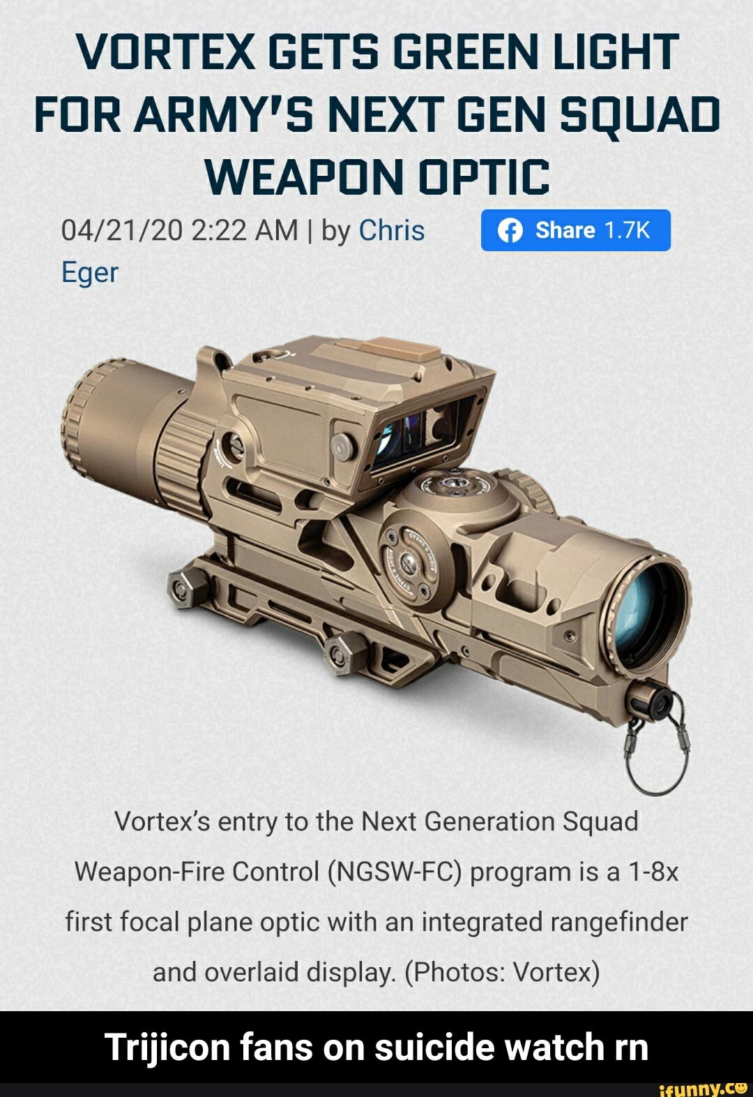 VORTEX GETS GREEN LIGHT FOR ARMY'S NEXT GEN SQUAD WEAPON OPTIC 04/21/20 ...