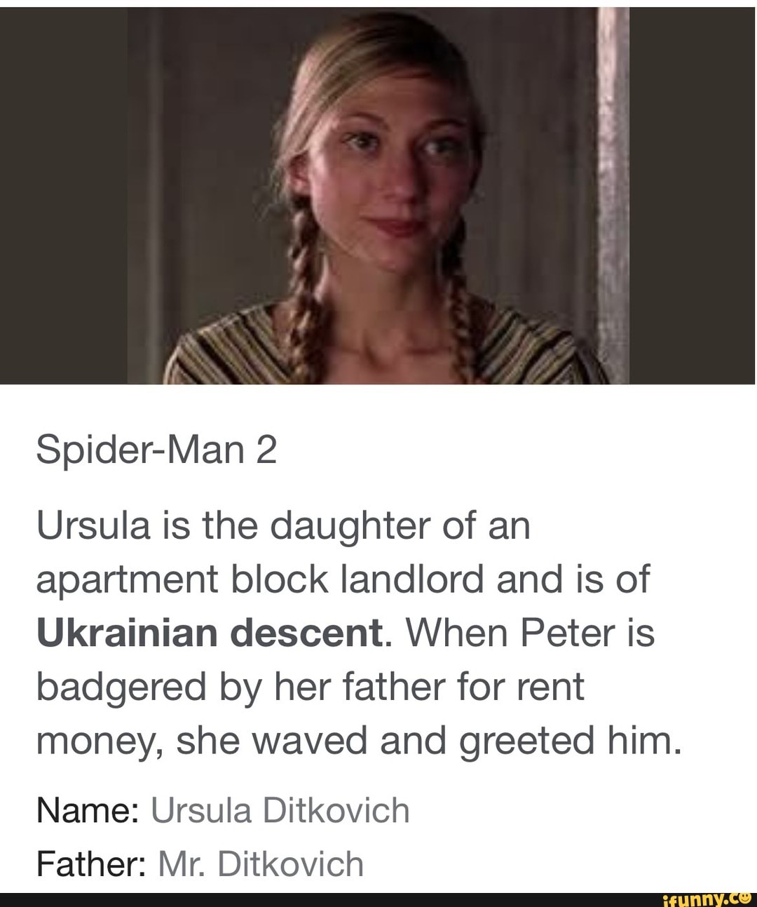 IN Spider-Man 2 Ursula is the daughter of an apartment block landlord ...