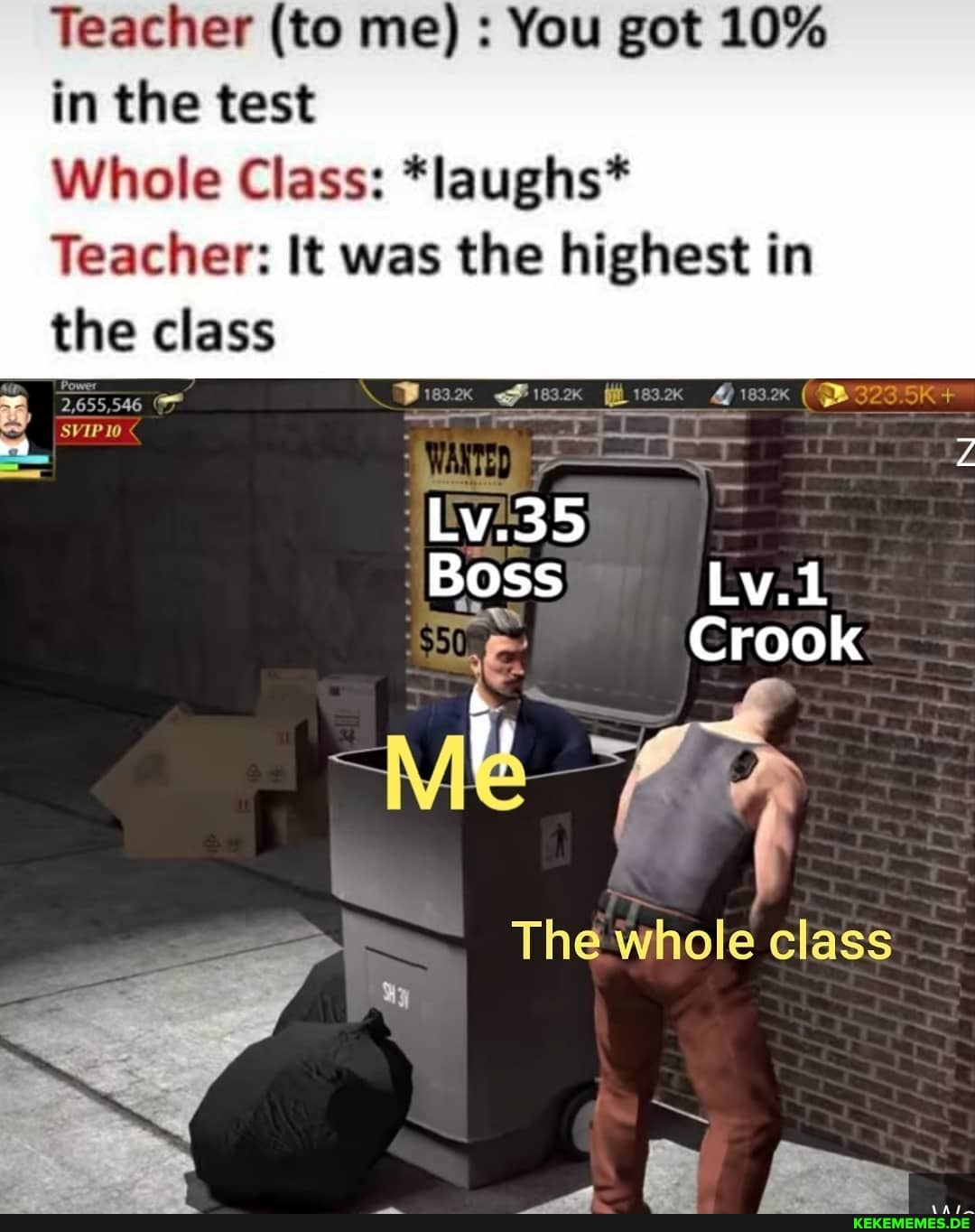 Teacher (to me) : You got 10% in the test
Whole Class: *laughs*
Teacher: It was the highest in the class
Lv.35
(CB
Boss Lv.1
The
2,655,546