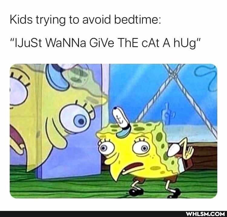 Kids trying to avoid bedtime:
"IJuSt WaNNa GiVe ThE cAt A hUg"