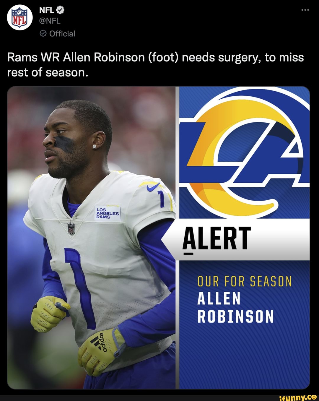 Nfl Nfl Official Rams Wr Allen Robinson Foot Needs Surgery To Miss Rest Of Season Los 