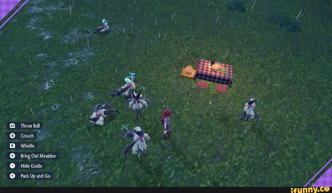 Throw Ball Crouch Whistle Bring Out Miraidon Hide Guide Pack Up and Go