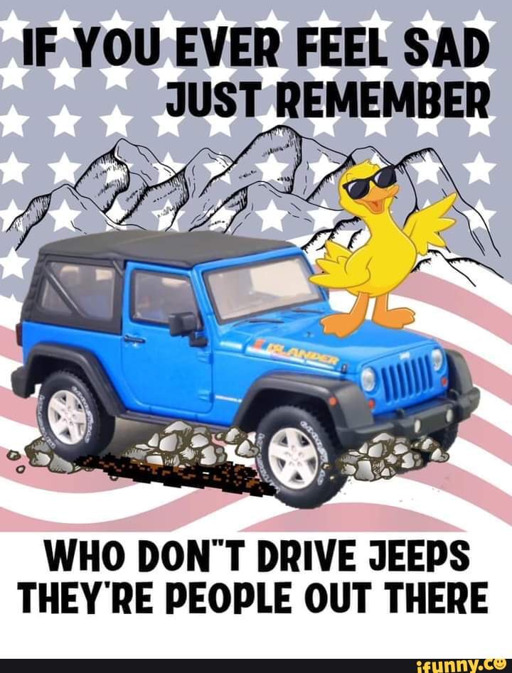 IF YOU EVER FEEL SAD JUST REMEMBER WHO DON'T DRIVE JEEPS THEY'RE PEOPLE OUT  THERE 