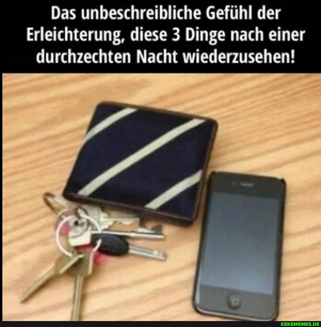 Das unbeschreibliche Gefühl der
Erleichterung, diese 3 Dinge nach einer durchzechten Nacht wiederzusehen!